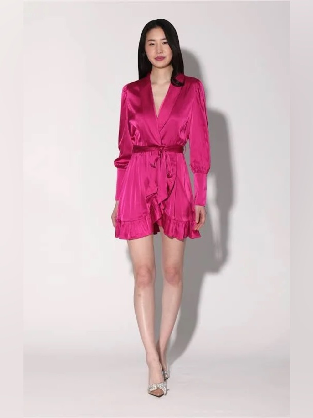 Walter Baker Myra Wrap Dress Long Sleeve in Deep Pink Sz Small Business Office